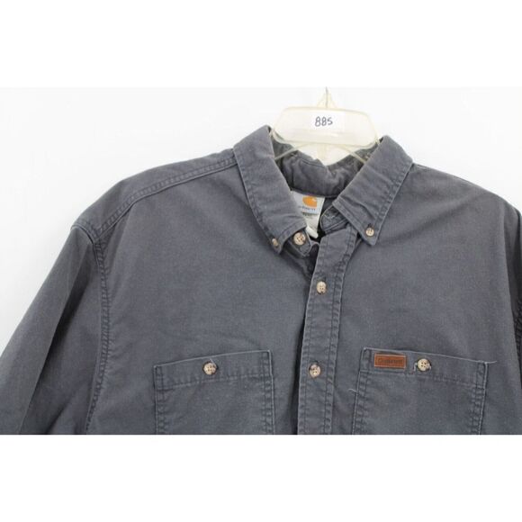 Carhartt Button Down Work Shirt XL Gray Pockets SS-S18 PTL - Picture 2 of 9